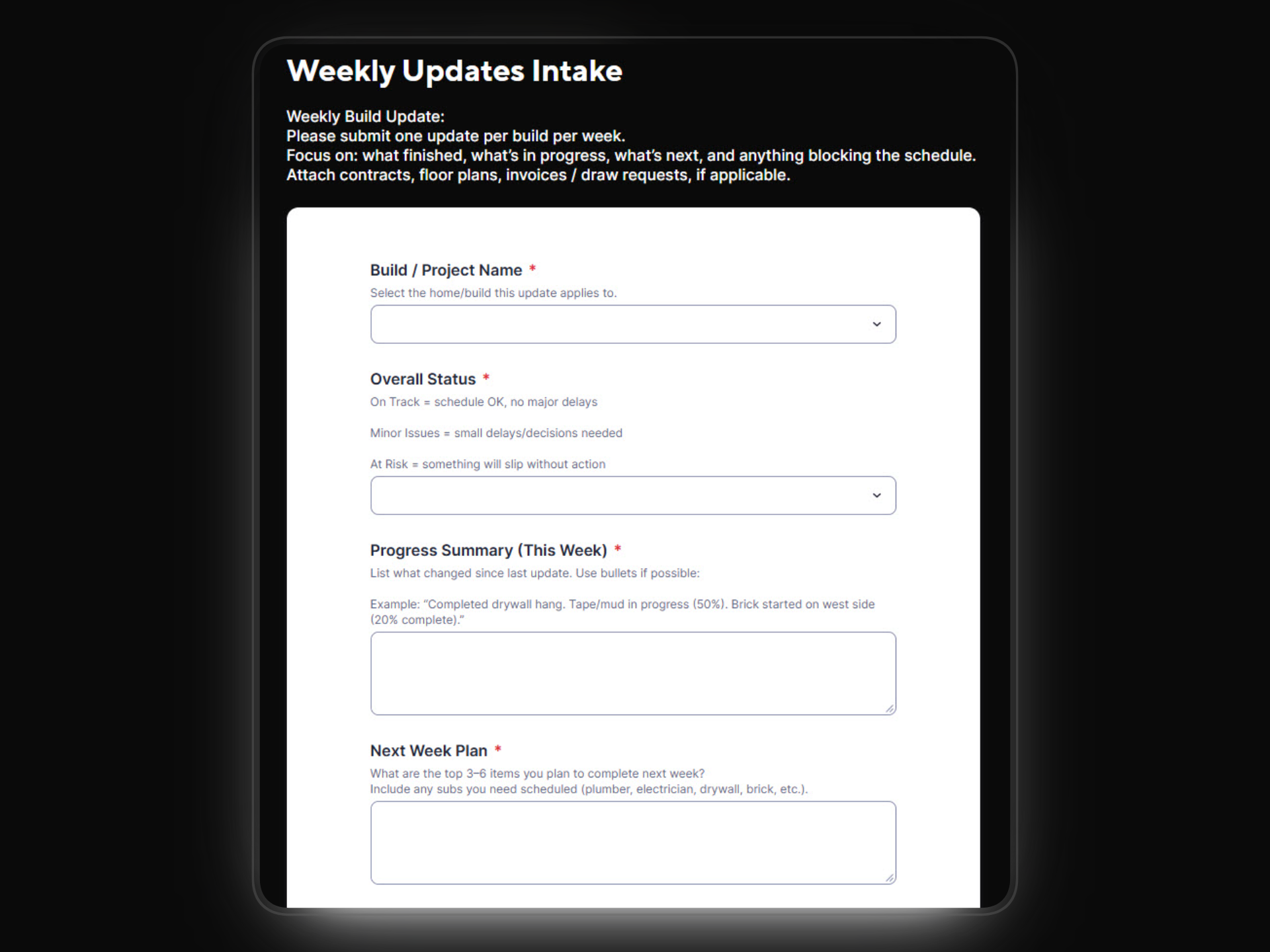 Weekly Update Form